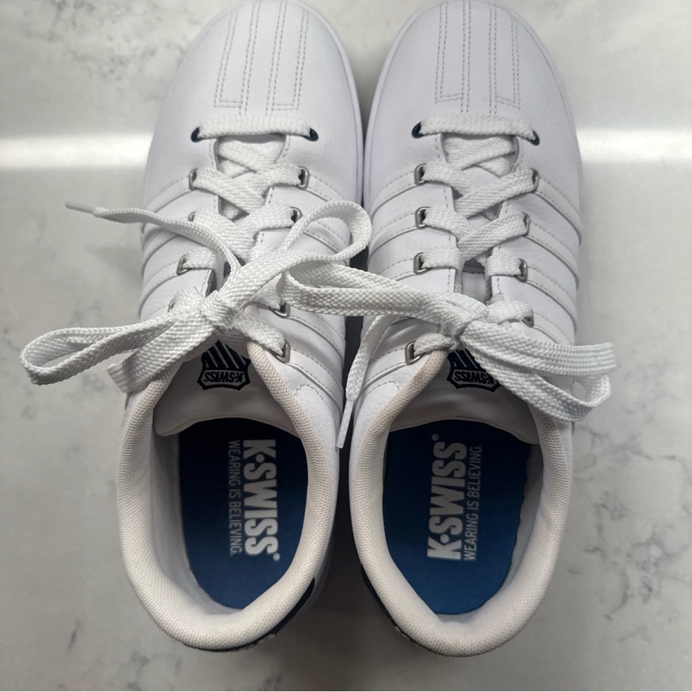 K-Swiss White and Blue Athletic Shoes